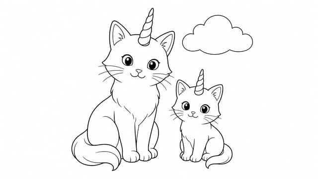 Unicorn Kitten and Cat Coloring Page