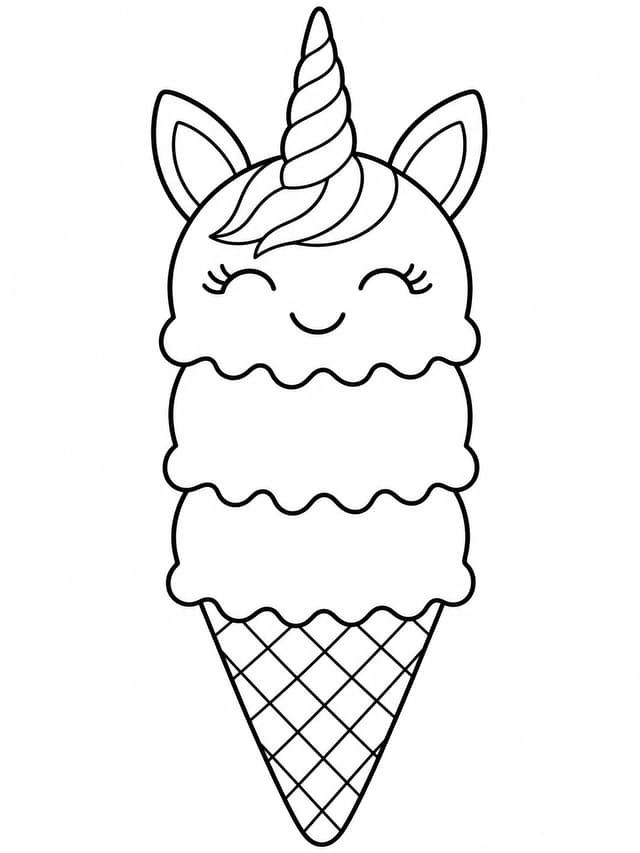Unicorn Ice Cream Coloring Page