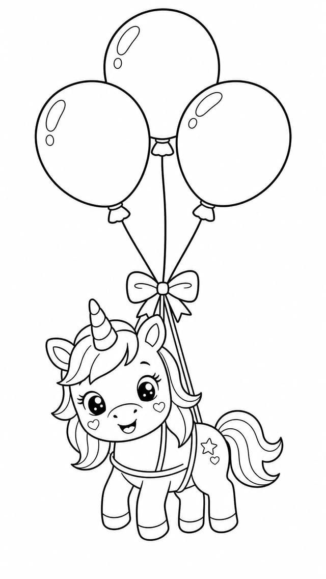 Unicorn Birthday Balloon Coloring Page
