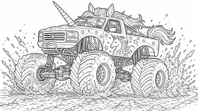 Unicorn Monster Truck Off-Road Coloring Page