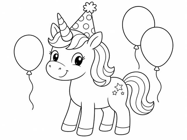 Happy Birthday Unicorn Coloring Page