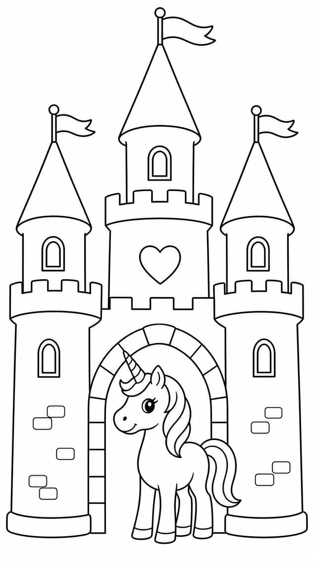 Unicorn Castle Silhouette Coloring Page