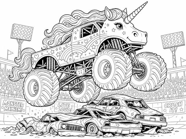 Unicorn Monster Truck Arena Coloring Page