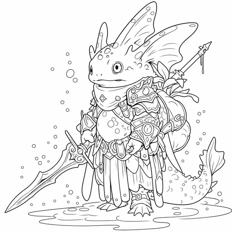 Armored Axolotl Knight Coloring Page