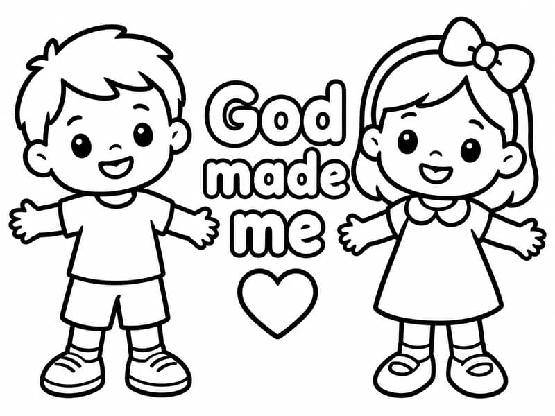 Color page for toddler “God made me” simple lines for toddler coloring gender specific boy and girl